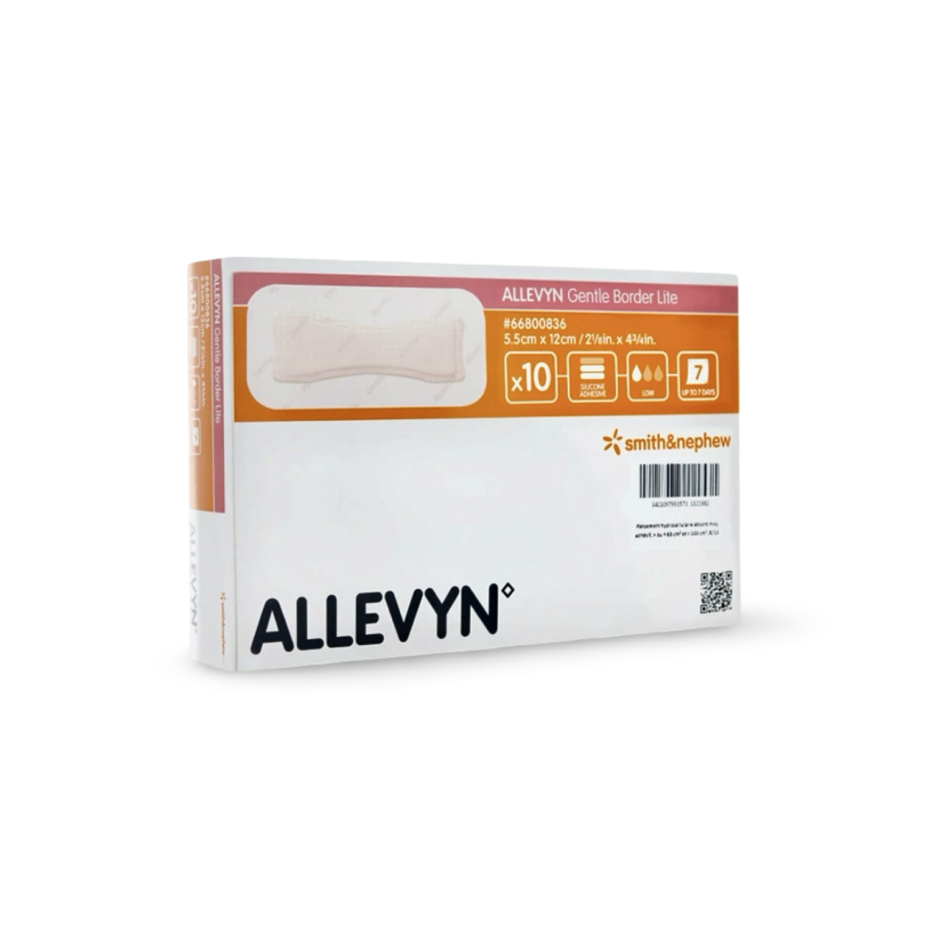 ALLEVYN Gentle Border Lite 5.5x12 см – пластыри с серебром для заживления ран 